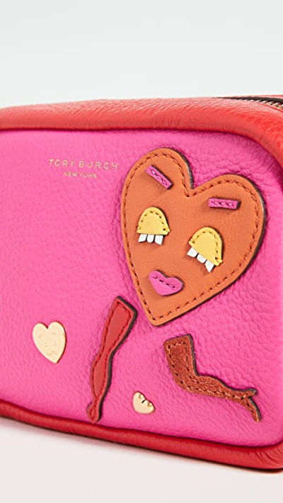 Shop Tory Burch Perry Patchwork Hearts Mini Bag In Brilliant Red/crazy Pink