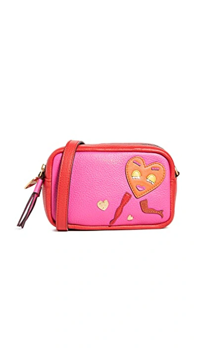 Shop Tory Burch Perry Patchwork Hearts Mini Bag In Brilliant Red/crazy Pink