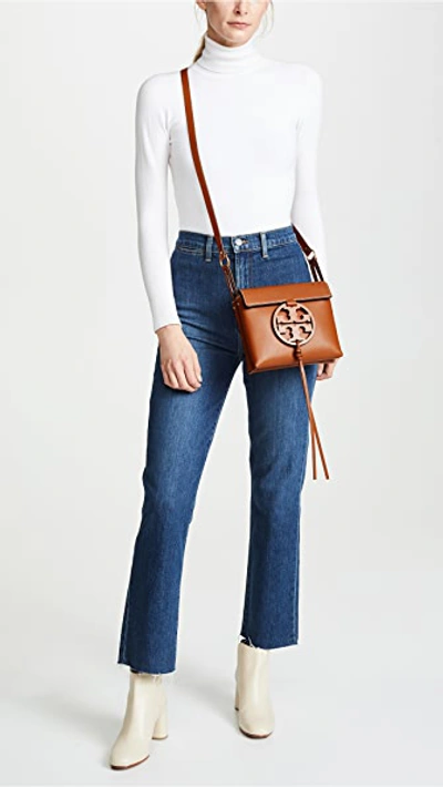 Tory Burch Miller Metal Logo Leather Flap Crossbody Bag In Aged