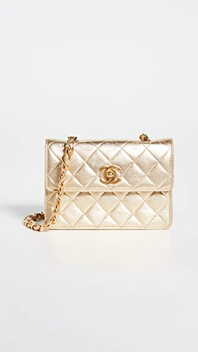 Pre-owned Chanel Gold Lamb Half Flap Micro Mini Bag