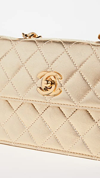 Pre-owned Chanel Gold Lamb Half Flap Micro Mini Bag