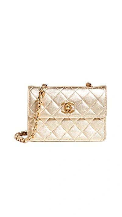 Pre-owned Chanel Gold Lamb Half Flap Micro Mini Bag