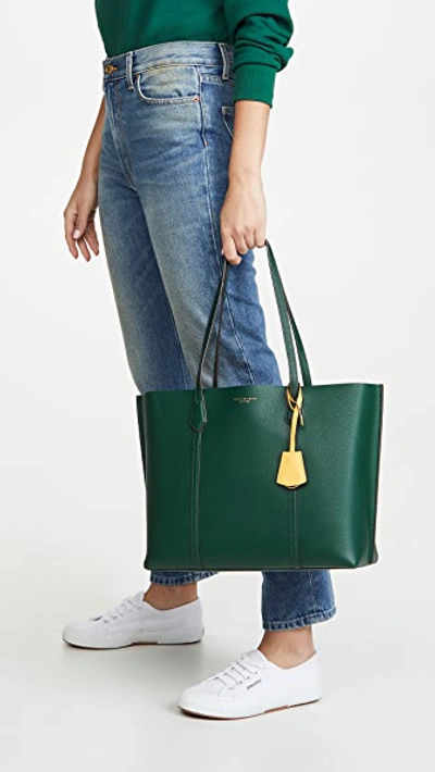 Shop Tory Burch Perry Triple-compartment Tote In Pine Tree
