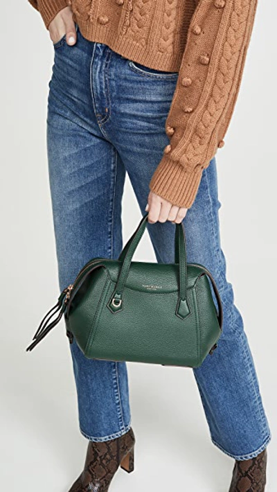 Shop Tory Burch Perry Small Satchel In Pine Tree