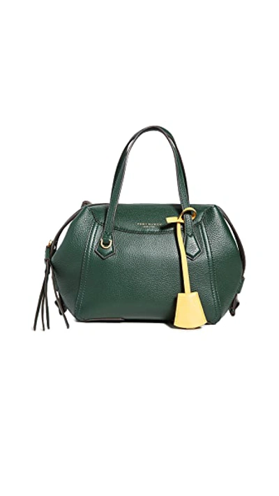Shop Tory Burch Perry Small Satchel In Pine Tree