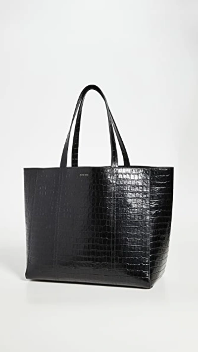 Shop Anine Bing Croco Tote Bag In Black