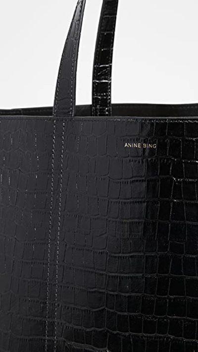 Shop Anine Bing Croco Tote Bag In Black