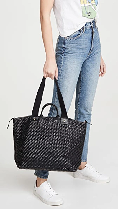Clare V Le Zip Sac Bag In Black Woven Zigzag