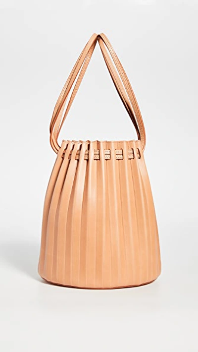 Shop Mansur Gavriel Pleated Bucket In Cammello/rosa