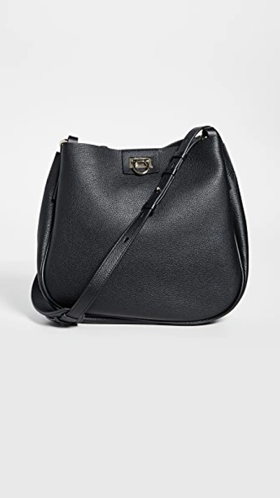 Shop Ferragamo Reverse Hobo Bag In Nero