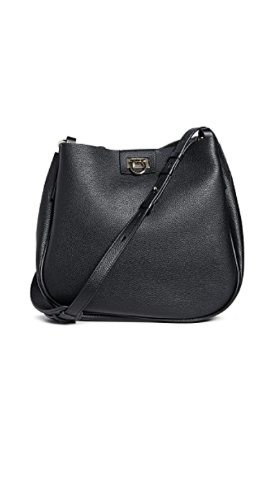 Salvatore Ferragamo Medium Reverse Leather Hobo Bag In Black | ModeSens