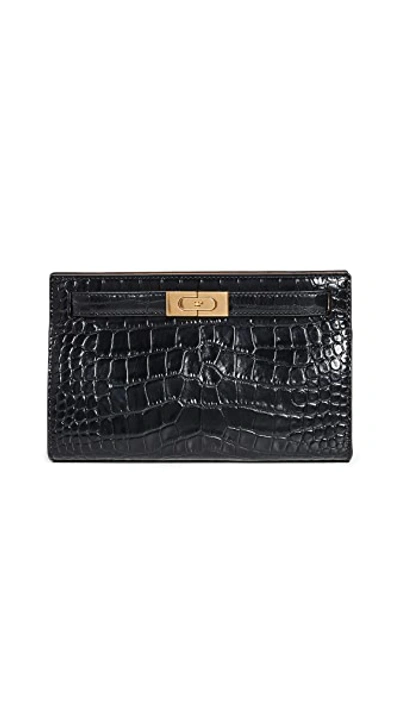 Shop Tory Burch Lee Radziwill Embossed Clutch In Black