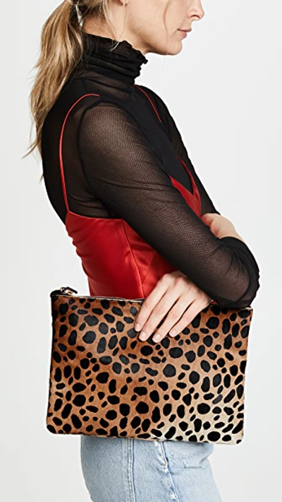 Shop Clare V Leopard Flat Haircalf Clutch