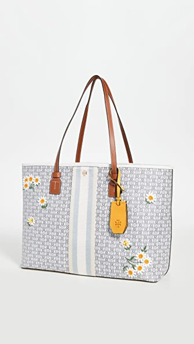 Shop Tory Burch Gemini Canvas Applique Tote Bag In New Ivory