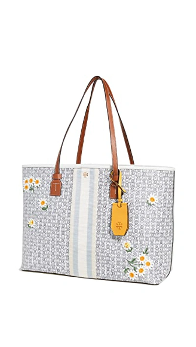 Shop Tory Burch Gemini Canvas Applique Tote Bag In New Ivory