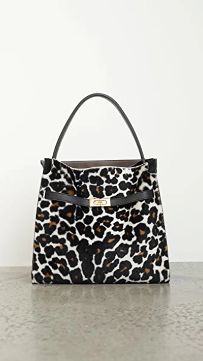 Shop Tory Burch Lee Radziwill Shearling Deconstructed Soft Satchel In Leopard