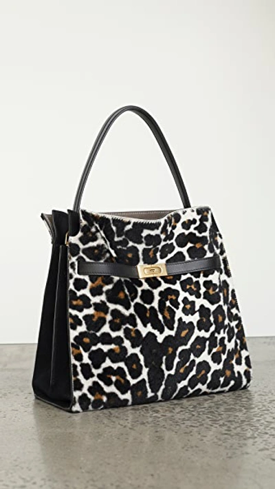 Shop Tory Burch Lee Radziwill Shearling Deconstructed Soft Satchel In Leopard
