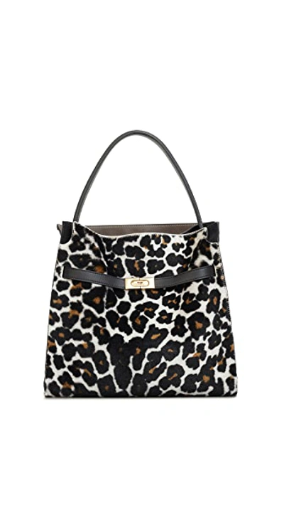 Shop Tory Burch Lee Radziwill Shearling Deconstructed Soft Satchel In Leopard