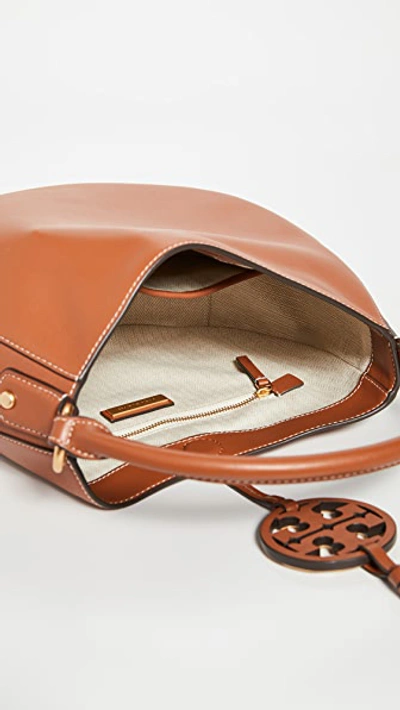 Shop Tory Burch Miller Metal Mini Hobo Bag In Aged Camello