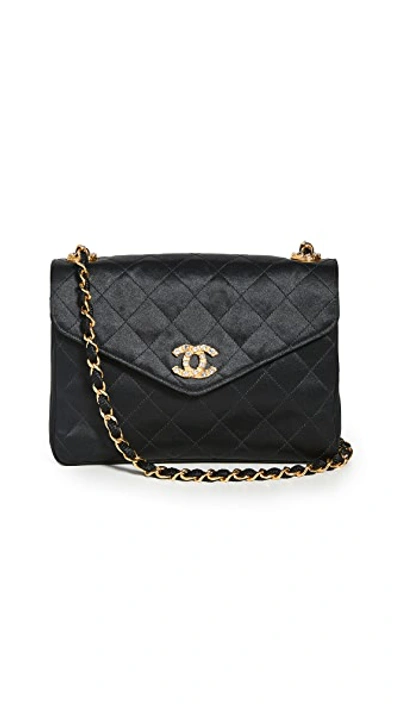 Pre-owned Chanel Crystal Satin Shoulder Bag In Black