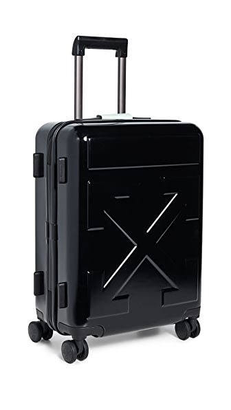 white hand luggage suitcase