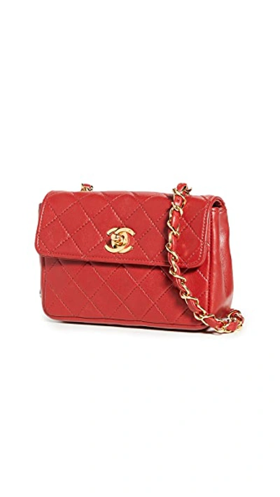 Pre-owned Chanel Red Lamb Half Flap Micro Bag