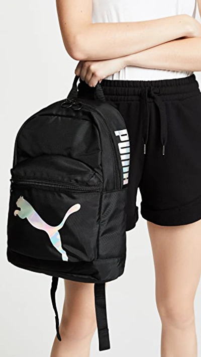 Shop Puma Essential Backpack In Black/iridescent
