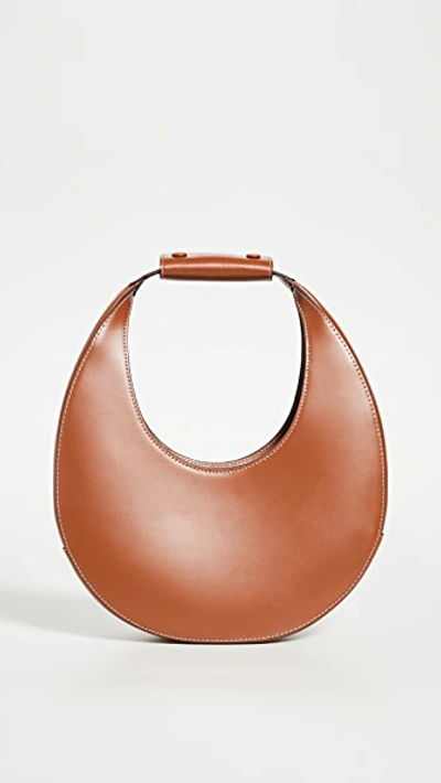 Staud Leather Handbag With Curved Shape And Handle In Tan