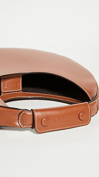 Staud Leather Handbag With Curved Shape And Handle In Tan