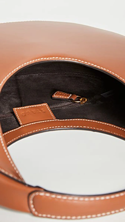 Staud Leather Handbag With Curved Shape And Handle In Tan