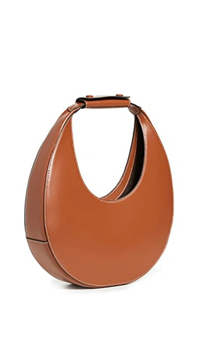 Staud Leather Handbag With Curved Shape And Handle In Tan