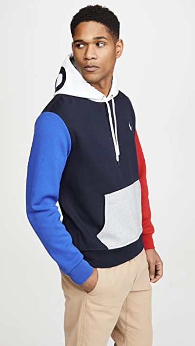 Shop Polo Ralph Lauren Double Knit Tech Logo Hoodie In Aviator Navy Multi