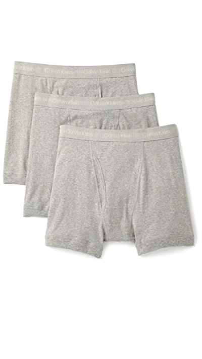 Shop Calvin Klein Underwear Cotton Classic 3 Pack Knit Boxers In Heather Grey