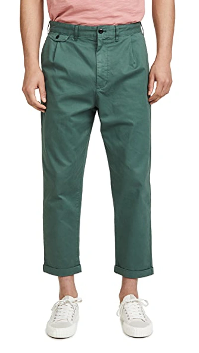 Shop Alex Mill Pleated Chino Trousers In Faded Spruce