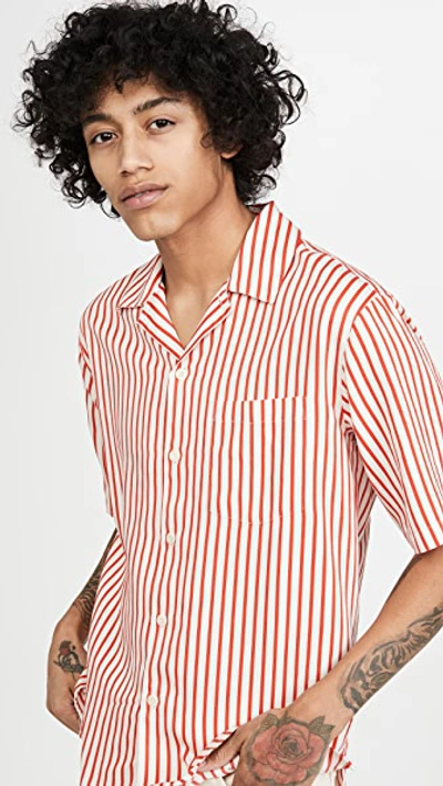 Shop Ami Alexandre Mattiussi Short Sleeve Camp Collar Shirt In Off White/red