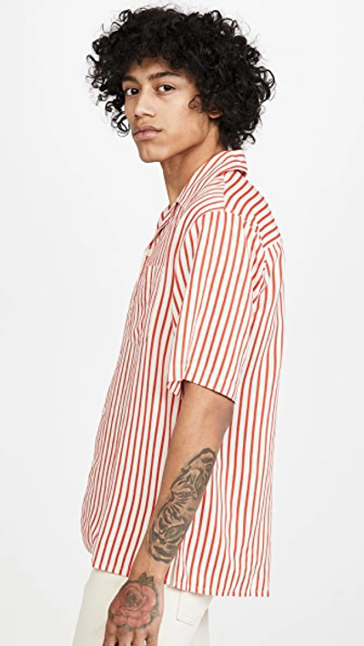 Shop Ami Alexandre Mattiussi Short Sleeve Camp Collar Shirt In Off White/red
