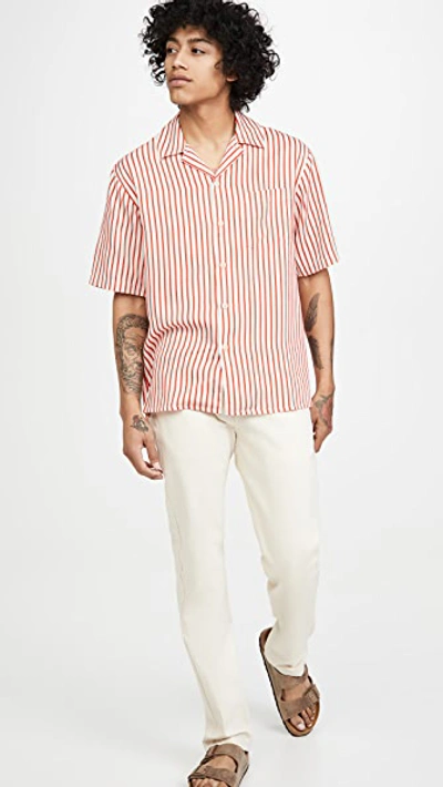 Shop Ami Alexandre Mattiussi Short Sleeve Camp Collar Shirt In Off White/red