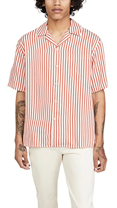 Shop Ami Alexandre Mattiussi Short Sleeve Camp Collar Shirt In Off White/red