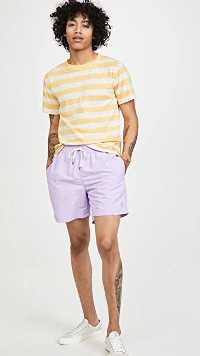 Shop Polo Ralph Lauren Solid Traveler Swim Shorts In Lavender