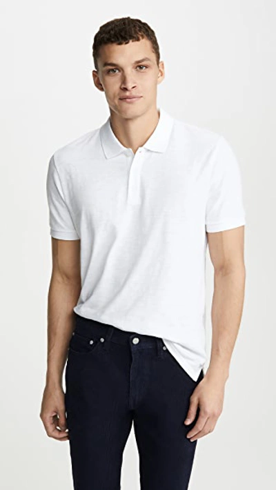 Shop Vince Short Sleeve Classic Slub Polo Shirt In White