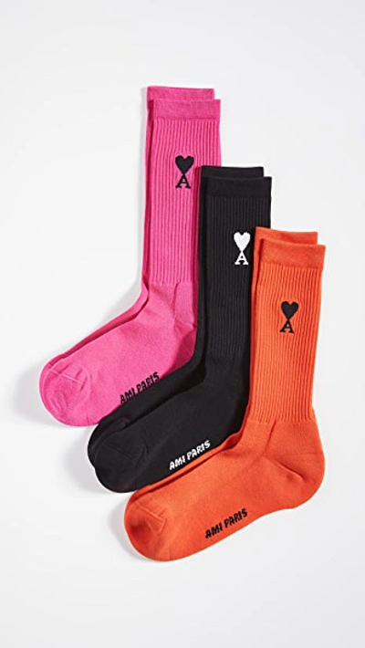 Shop Ami Alexandre Mattiussi 3 Pack Socks In Multicolor