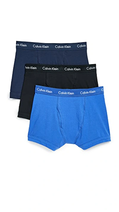 Shop Calvin Klein Underwear Cotton Stretch Trunks In Black/blue Shadow/cobalt Water
