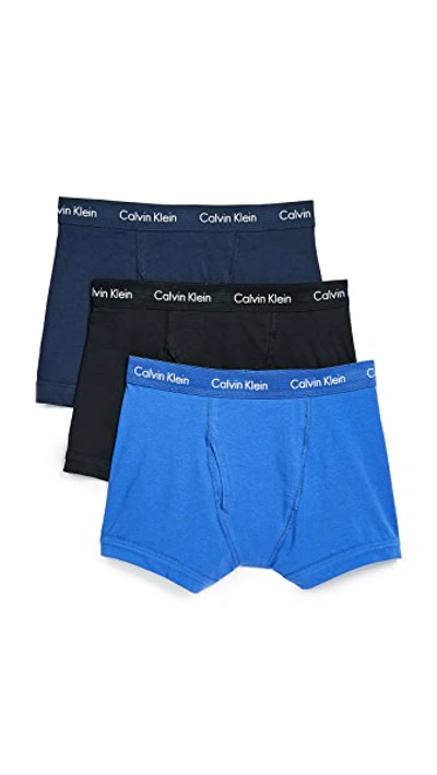 Shop Calvin Klein Underwear Cotton Stretch Trunks In Black/blue Shadow/cobalt Water
