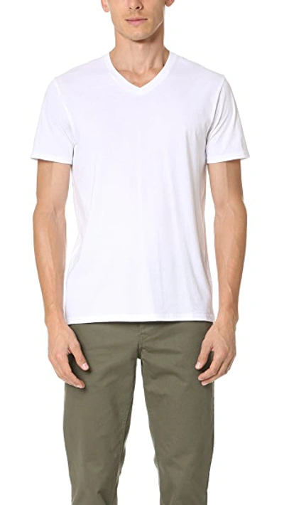 Shop Vince Short Sleeve Pima V Neck Tee In Optic White