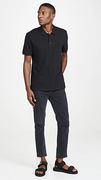 Shop Vince Short Sleeve Classic Slub Polo Shirt In Black