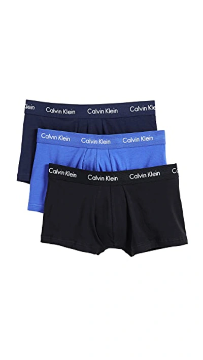 Shop Calvin Klein Underwear Cotton Stretch Low Rise Trunks In Black/blue Shadow/cobalt Water