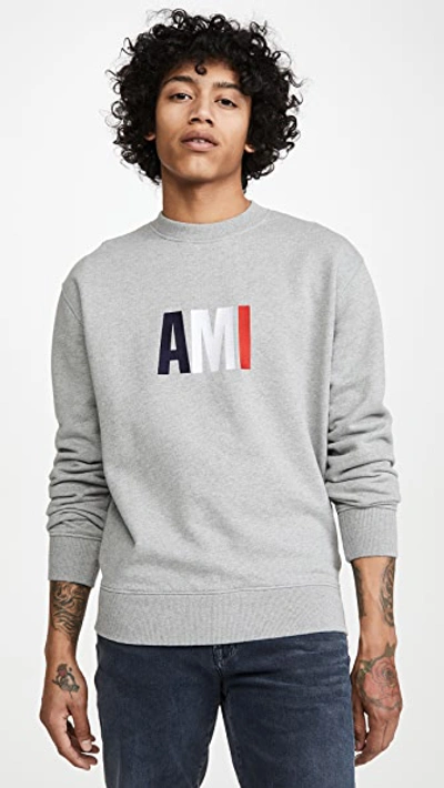Ami Alexandre Mattiussi Large Ami Logo Crew Neck Sweatshirt In Grey |  ModeSens
