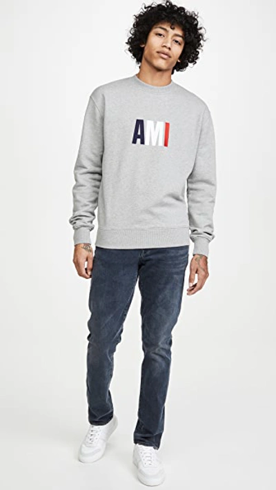 Shop Ami Alexandre Mattiussi Large Ami Logo Crew Neck Sweatshirt In Grey