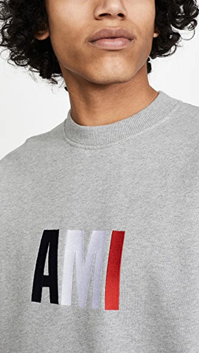 Shop Ami Alexandre Mattiussi Large Ami Logo Crew Neck Sweatshirt In Grey