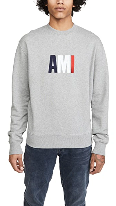 Shop Ami Alexandre Mattiussi Large Ami Logo Crew Neck Sweatshirt In Grey